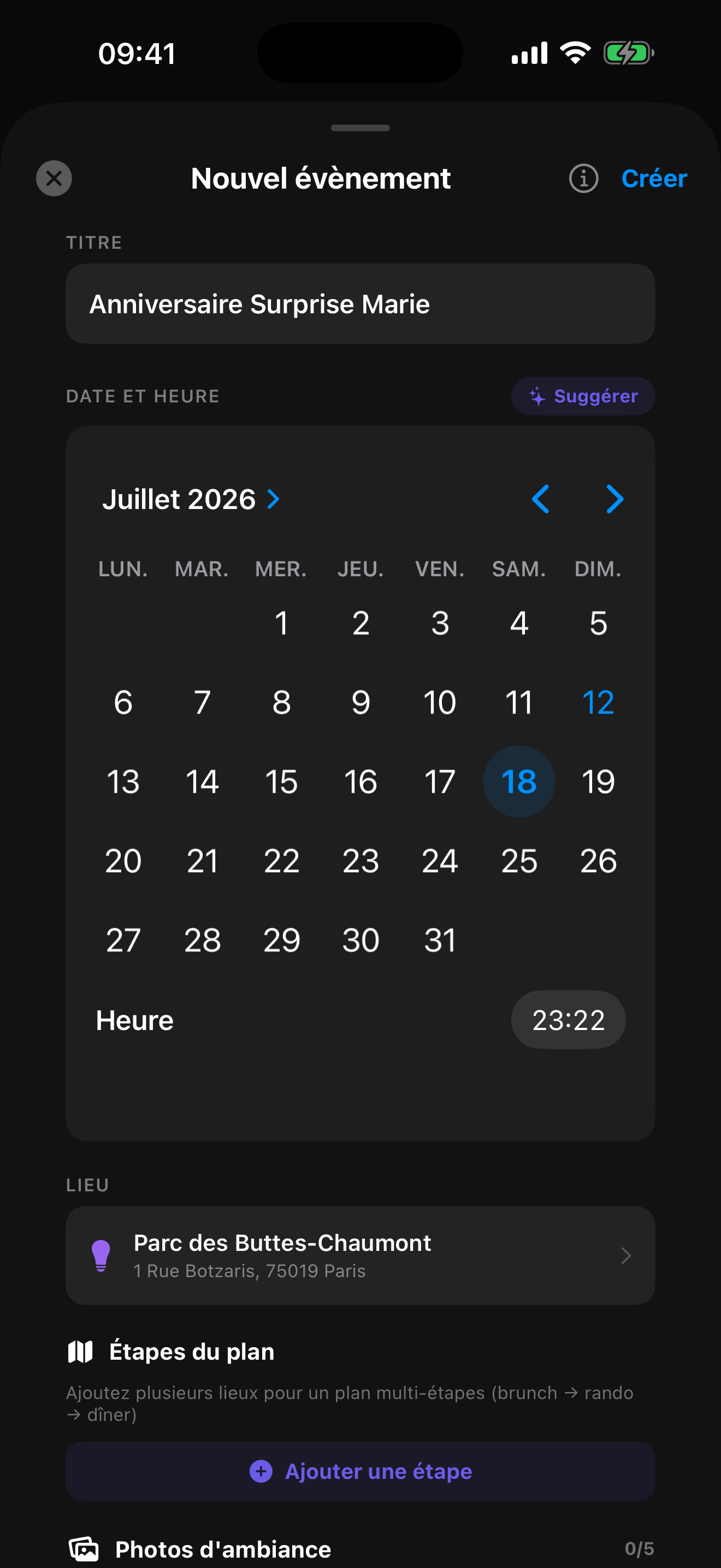 Création événement